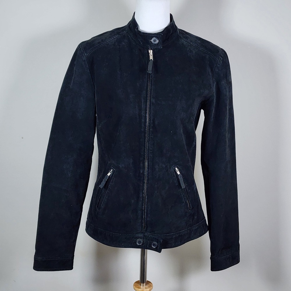 Reitmans Suede Leather Jacket Womens Small Black Moto Biker Zip Up Biker Edgy